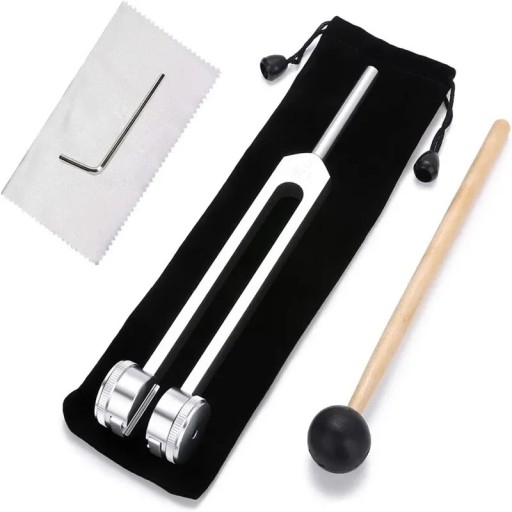 Set of Tuning Forks 128Hz Weighted Bioacoustic Tuning Fork for Chakra Healing Sound Therapy Stress Relief with Hammer Repair Tool and Storage Bag