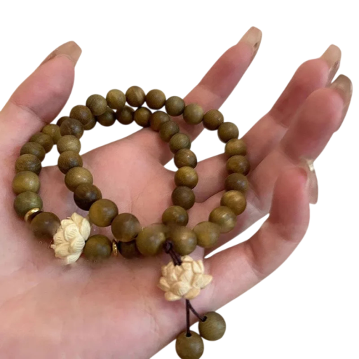 Set of Wooden Beaded Bracelets Made of Sandalwood 19 cm Natural Brown-Green Colour Elastic Bracelets for Everyday Wear