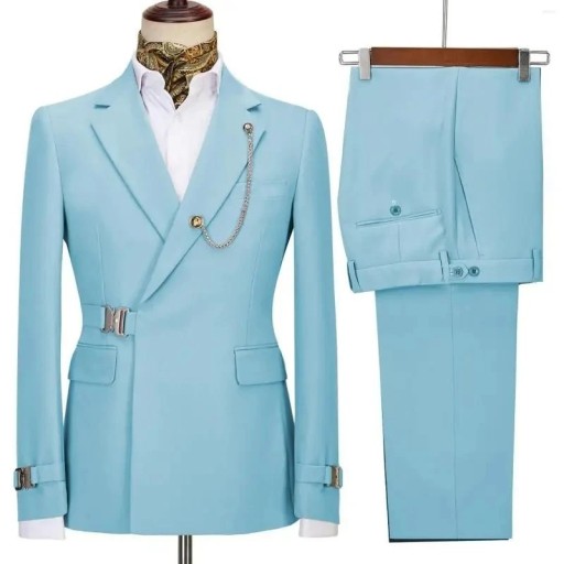 Set pentru bărbați din bumbac, poliester și viscoză Săcă și pantaloni eleganți pentru bărbați cu lanț la guler Complet uniform colorat cu închidere cu curea Set pentru bărbați din bumbac, poliester și viscoză Săcă și pantaloni eleganți pentru bărbați cu lanț la guler Complet uniform colorat cu închidere cu curea