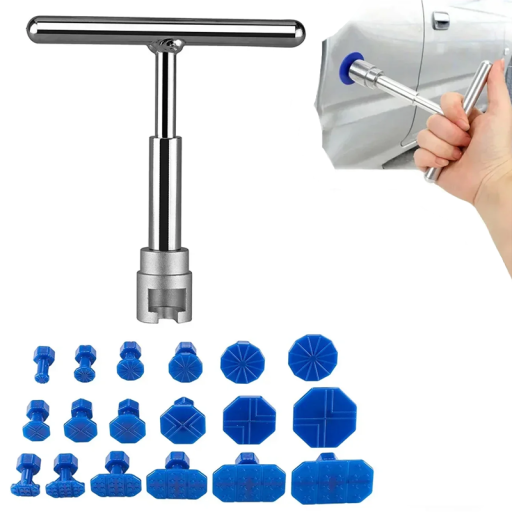 Set pentru repararea denivelărilor de pe caroseria auto 18 bucăți de accesorii cu lipici și un extractor scurt în formă de T Unelte manuale pentru repararea vopselei Set pentru repararea denivelărilor de pe caroseria auto 18 bucăți de accesorii cu lipici și un extractor scurt în formă de T Unelte manuale pentru repararea vopselei