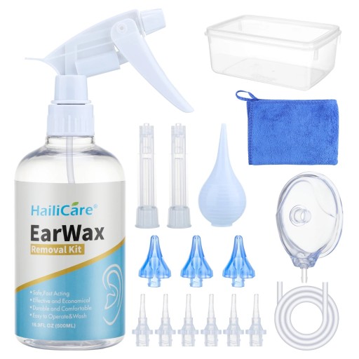 Set pentru spălarea urechilor cu sticlă de 500 ml și trăgaci cu pâlnie pentru urechi, precum și furtun de drenaj și accesorii pentru curățarea cerumenului acasă