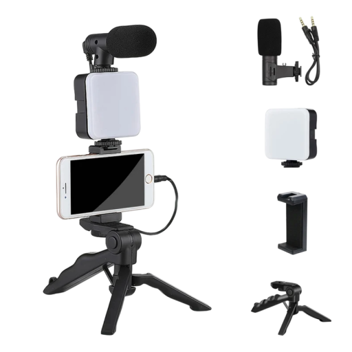 Set per vloggare per smartphone Supporto stabilizzatore portatile con microfono e luce LED Riprese professionali di video YouTube