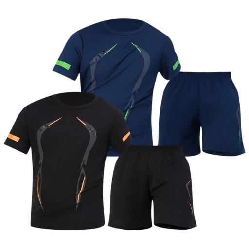 Set sportiv pentru bărbați 2x tricou și 2x pantaloni scurți Complet cu mânecă scurtă și talie elastică Poliester Pentru sport alergare fitness