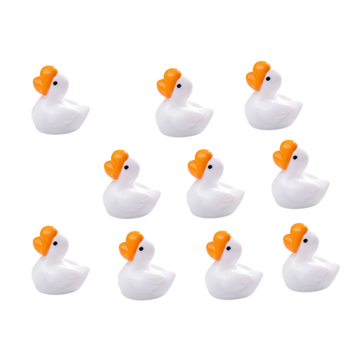 Set van 10 stuks Mini figuur witte gans 1,8 × 1,6 cm Harsdecoratie voor bloempot aquarium of mini tuin