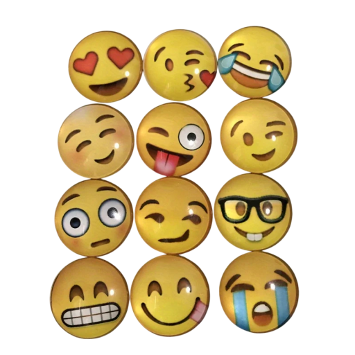 Set van 12 emoji magneten 3 cm ronde vorm decoratieve magneten voor de koelkast smileys gele gezichtsuitdrukkingen voor notities