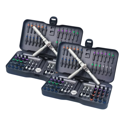 Set van 2 gereedschapskoffers 62 stuks met magnetische ratelhandgreep in T-vorm in een koffer voor het repareren van elektronica, meubels en kleine techniek