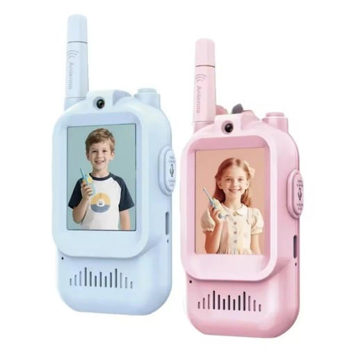 Set van 2 kindervideozenders Magecam met camera en 2,0 inch IPS-display stemverandering materiaal ABS in blauw en roze voor kinderen