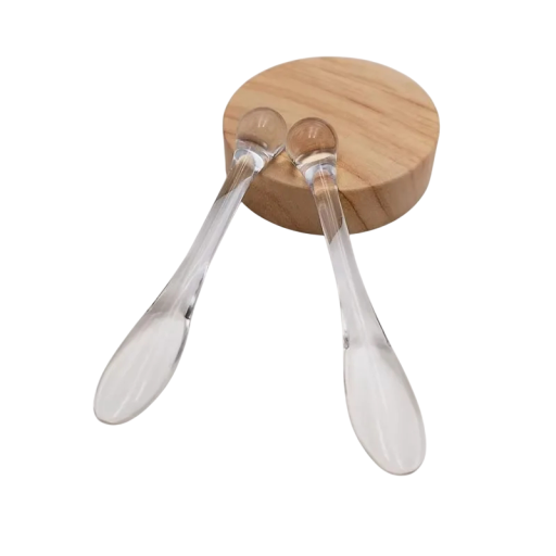 Set van 2 oogcrème applicators 7,8 x 1,5 x 1,3 cm Plastic lepel en roller Massage spatels voor gezichtsmaskers Rimpelverzorging en zachte crème applicatie