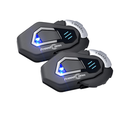 Set van 2 T-MAX S Pro Bluetooth intercoms 2000 m FreedConn compatibel 6 rijders HIFI micro speakers FM A2DP IPX waterdicht