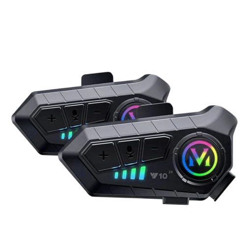 Set van 2 Y10 motorintercoms met vaste microfoon Bluetooth 5.3 IPX6 72 uur batterijduur 300 m bereik voor open en opklapbare helmen
