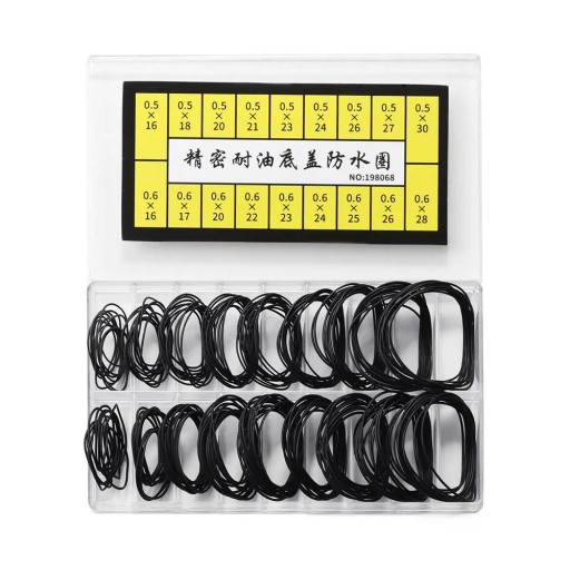 Set van 28 soorten afdichtende O-ringen voor horloges van 0,5 en 0,6 mm Kunststof doos voor het onderhouden van horlogekasten en deksels Overzichtelijke opbergruimte