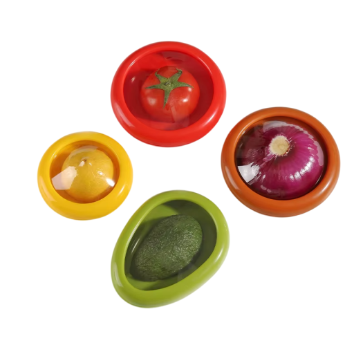 Set van 4 siliconen voedselcontainers, lekvrij, draagbaar en stapelbaar, voor fruit en groenten, herbruikbaar