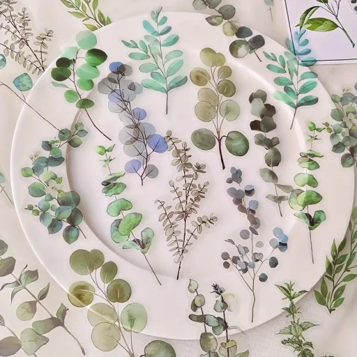 Set van 40 stuks stickers met plantmotieven op transparante plastic stickers voor creatieve projecten
