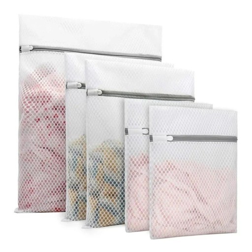 Set van 5 herbruikbare netwaszakken met honingraatpatroon, ritssluitingszakken, 3 maten: 50x40, 40x30, 30x23
