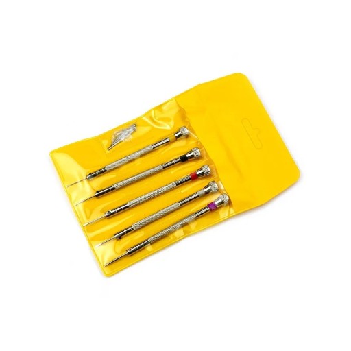 Set van 5 horlogemakerschroevendraaiers 0,8-1,6 mm met kleurmarkering en antisliphandgreep voor horlogereparatie en fijnmechanica