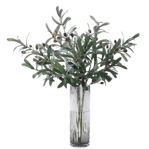 Set van 5 kunstmatige olijfboomtakken met bladeren en vruchten Decoratief groen voor een vaas Realistische natuurlijke decoratie voor het appartement en voor een bruiloft