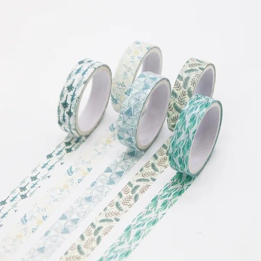 Set van 5 rollen tape met natuurlijke motieven van bladeren en planten 2 m voor het versieren van dagboeken, planners, uitnodigingen en andere