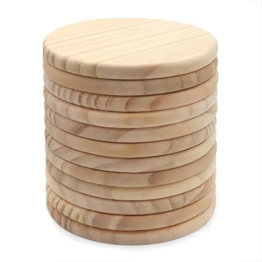 Set van 5 ronde houten onderzetters 10,16x10,16x0,7 cm natuurlijk hout DIY creatie decoratie schilderen graveren creatieve projecten
