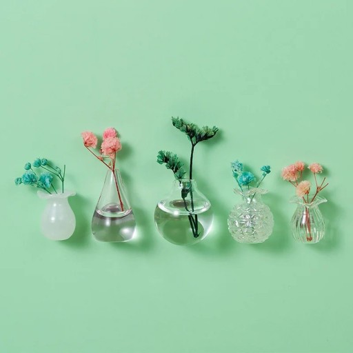 Set van 5 stuks magnetische vaasjes transparant 3D 2–3 cm decoratieve mini vaas magnetisch voor eigen bloemen op de koelkast