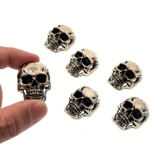 Set van 6 schedelmagneten 2,5x3,5 cm roestvrij staal zilver decoratieve magneten voor de koelkast en metalen oppervlakken