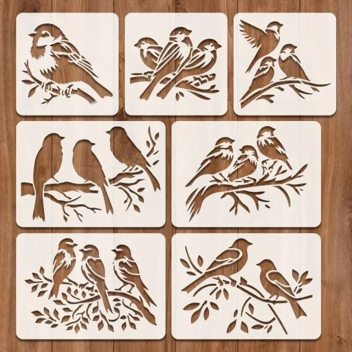 Set van 7 sjablonen vogels 10,16–14,8 cm PET herbruikbare sjablonen voor het decoreren van hout, muren, meubels en textiel