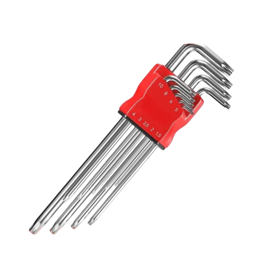 Set van 9 verlengde inbussleutels 1,5–10 mm CR-V staal Zilveren uitvoering Precisie handgereedschap