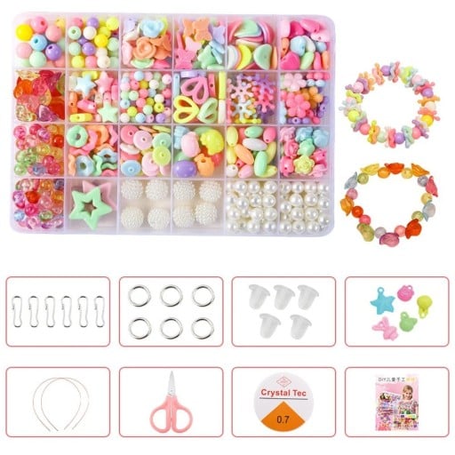 Set van acryl kralen 500 stuks Verschillende vormen en maten Kleurrijke kralen met accessoires Sieraden maken voor kinderen Armbanden en kettingen
