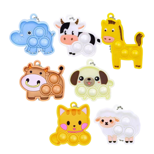 Set van antistress Pop It sleutelhangers dieren 7 stuks siliconen knijp speelgoed 4–7 cm met ketting voor kinderen en volwassenen