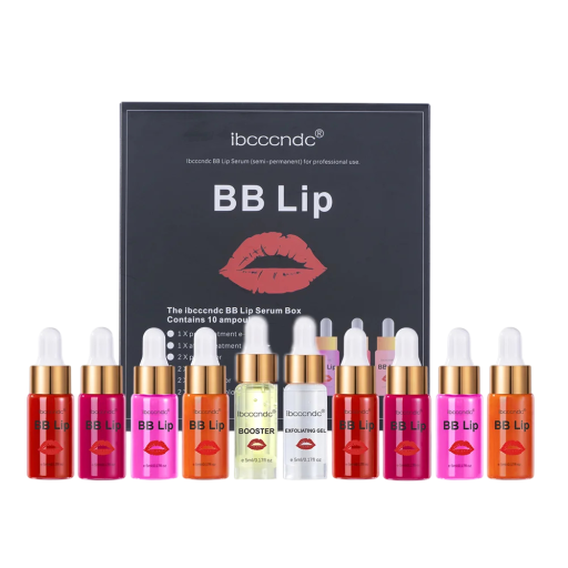 Set van BB Lip serums voor lipverzorging en kleuring met hydratatie en exfoliatie, 10 × 5 ml, semi-permanente lippigmentatie, lipverzorging