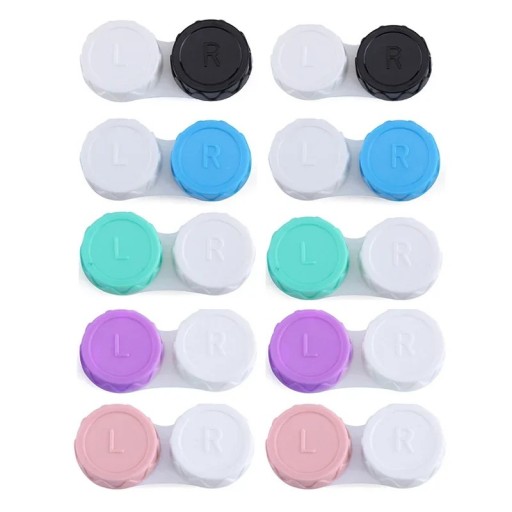 Set van contactlensdoosjes 10 stuks maat 5,5 x 1,4 cm plastic gekleurde doosjes met aanduiding L en R voor dagelijks gebruik