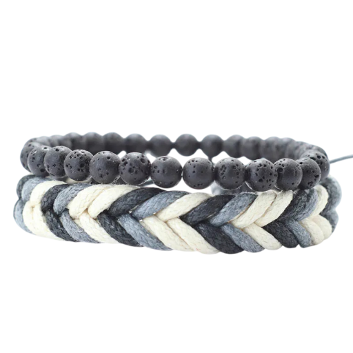 Set van heren houten armbanden met kralen- en gevlochten ontwerp verstelbare maat 19,5 cm natuurlijk materiaal voor dagelijks gebruik