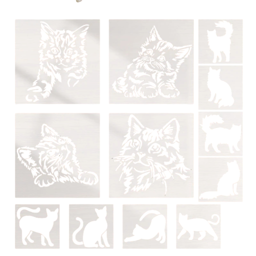 Set van plastic katten sjablonen 12 stuks 14x14 cm en 7,6x7,6 cm herbruikbare sjablonen voor schilderdecoraties DIY