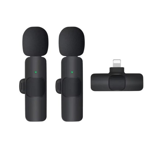 Set van twee draadloze lavaliermicrofoons met Lightning-ontvanger voor iPhone met automatische koppeling, ruisonderdrukking en eenvoudige bediening