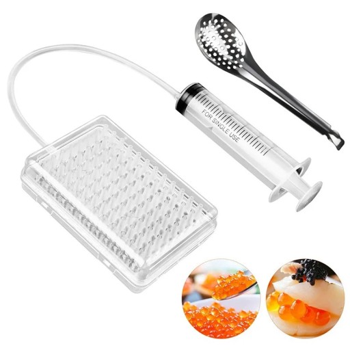 Set voor het maken van kaviaar 96-holes dispenser polycarbonaat siliconen met spuit, zeef en lepel voor moleculaire gastronomie
