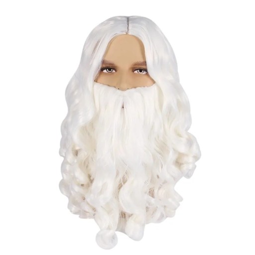 Set Wig and Fake Beard White Long Synthetic Wig with Full Beard Costume Accessory Saint Nicholas Angel Theatre Prop Carnival