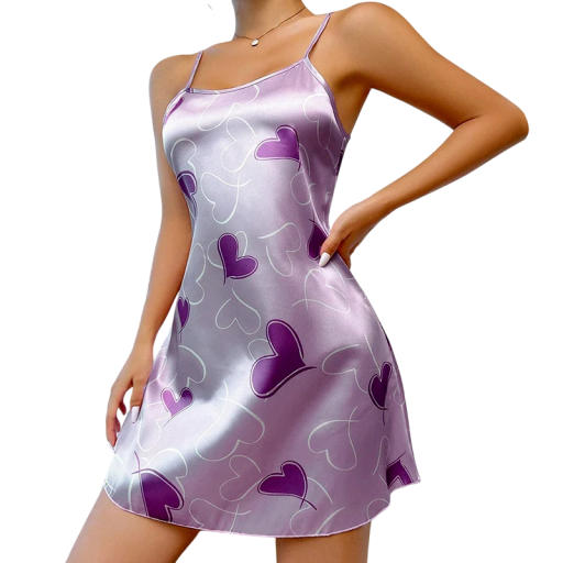 Sexet dames natkjole med hjerteprint Romantisk natkjole i blød polyester og spandex Let og strækbart materiale Forskellige farver