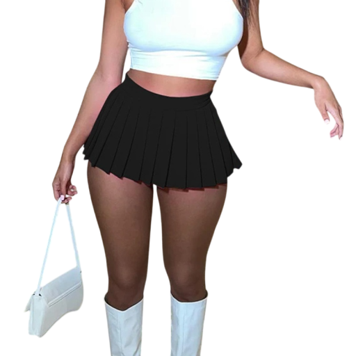 Sexy Black Pleated Mini Skirt for Women Short A-Line Skirt with Zip Elegant Black Skirt for Parties Night Outfits and Fashion Looks