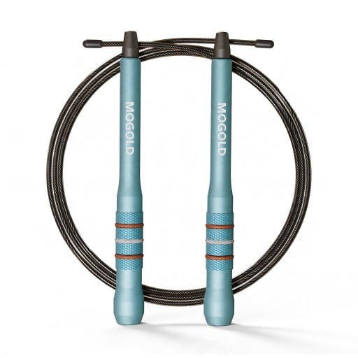 Sfoara de viteză MOGOLD cu cablu de oțel 3 m Mânere din aluminiu 17 cm Lagăre cu două axe 360° Execuție albastră Pentru crossfit și cardio