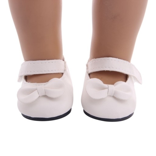 Shoes for a 43 cm doll Ballet shoes with a bow on the toe and a strap across the instep Glossy PU leather Flat sole Suitable for dresses