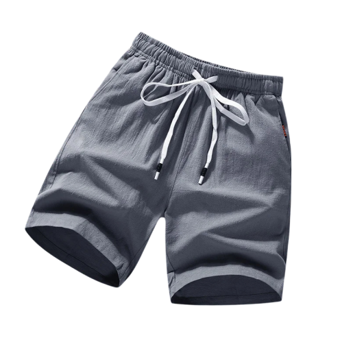 Short d'été en coton et lin pour homme, couleur unie, décontracté, respirant, avec cordon de serrage