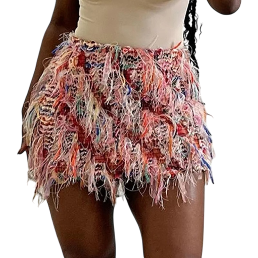 Short Transparent Knitted Skirt with Fringes Sexy Mini Skirt for Women Thin Fitted Skirt for Beach and Parties Summer Sheer Skirt