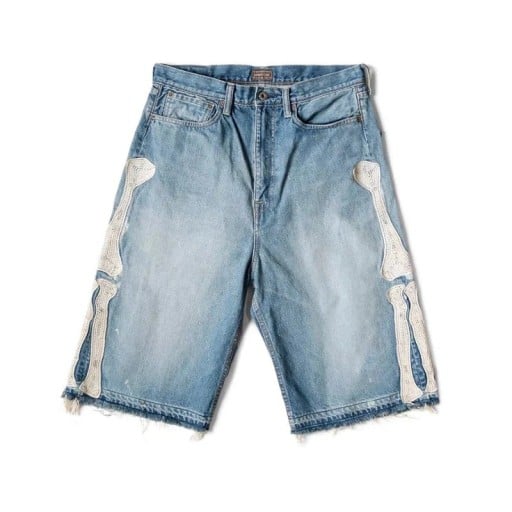 Shorts en jean pour femmes avec broderie de os et jambes larges, shorts en denim déchirés pour l'été et la ville