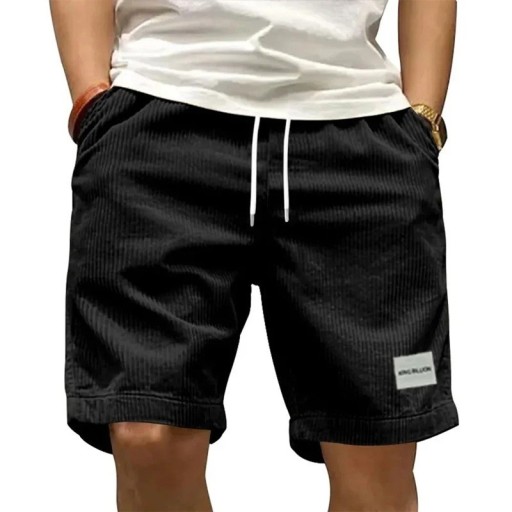 Shorts en velours côtelé pour hommes Style rétro Shorts décontractés respirants avec cordon de serrage Taille élastique Longueur jusqu'aux genoux Coupe confortable