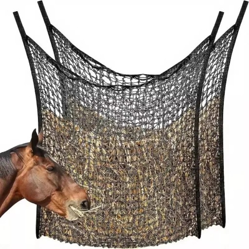 Siatka na siano wisząca Worek na paszę z uchwytami 142 x 98 cm Mocna siatka z brzegiem Czarny kolor