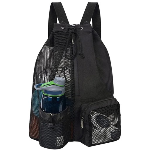 Siatkowa torba sportowa plażowa 48x32 cm Unisex plecak letni ze ściągaczem nylonowym na sprzęt do pływania, koszykówki i sportu