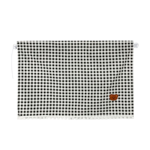 Side Window Curtain with Suction Cups Checkered Design with Embroidered Teddy Bear Decoration for Children's Room Sun Protection