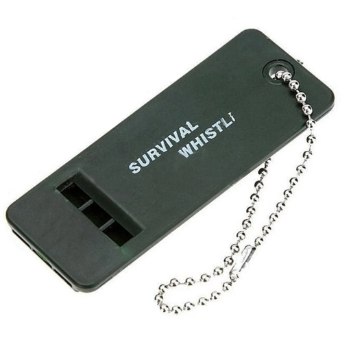 Silbato de supervivencia verde de 7 x 2,7 x 0,7 cm, silbato de emergencia de metal con cadena, 3 frecuencias, señal fuerte, para acampar al aire libre