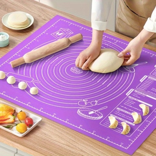 Silicone Baking Mat 60 x 45 cm Food-Grade Plastic Mat with Measuring Cup Non-Stick Work Surface for Baking and Dough