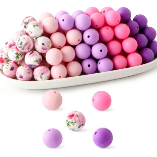 Silicone Beads 15 mm Set of 20 Round Beads in Five Colours Jewellery Making Bracelet Necklace and Pendant Production