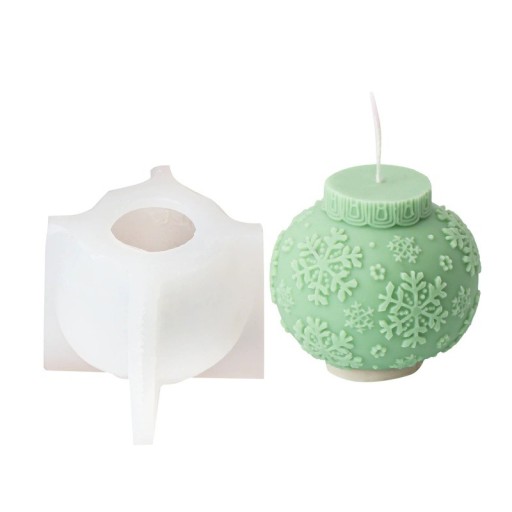 Silicone Candle Mould 8.5 x 7.5 cm Christmas Bauble with Snowflakes Wax Resin Soap Decoration Mould